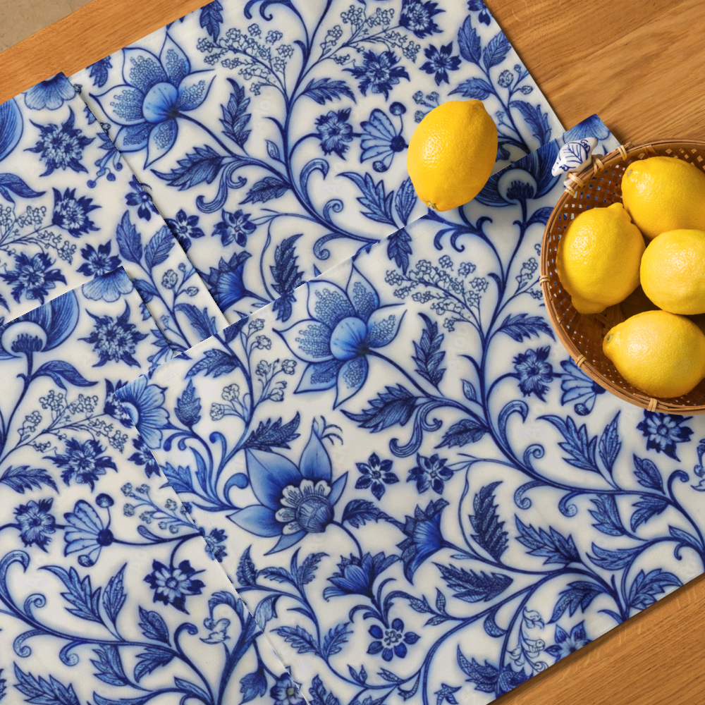 Classic Blue Tile Floral Placemat – Elegant Persian Floral Table Decor