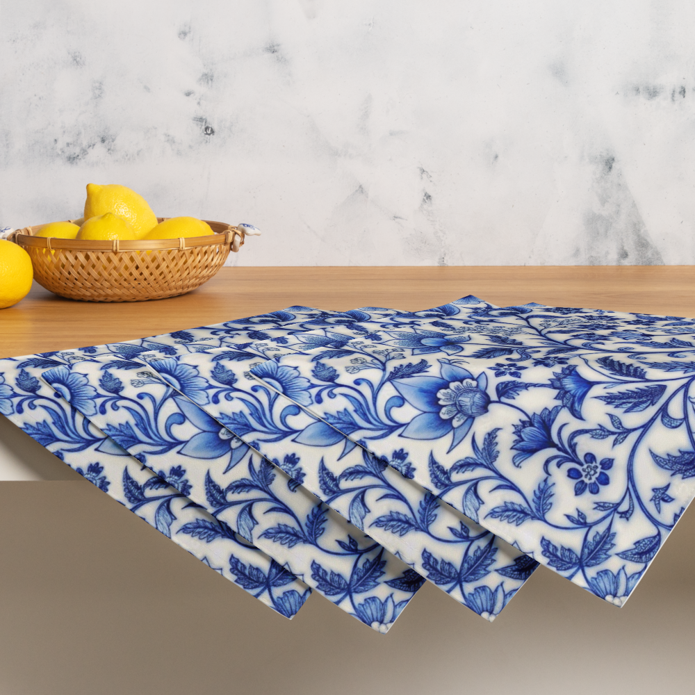 Classic Blue Tile Floral Placemat – Elegant Persian Floral Table Decor