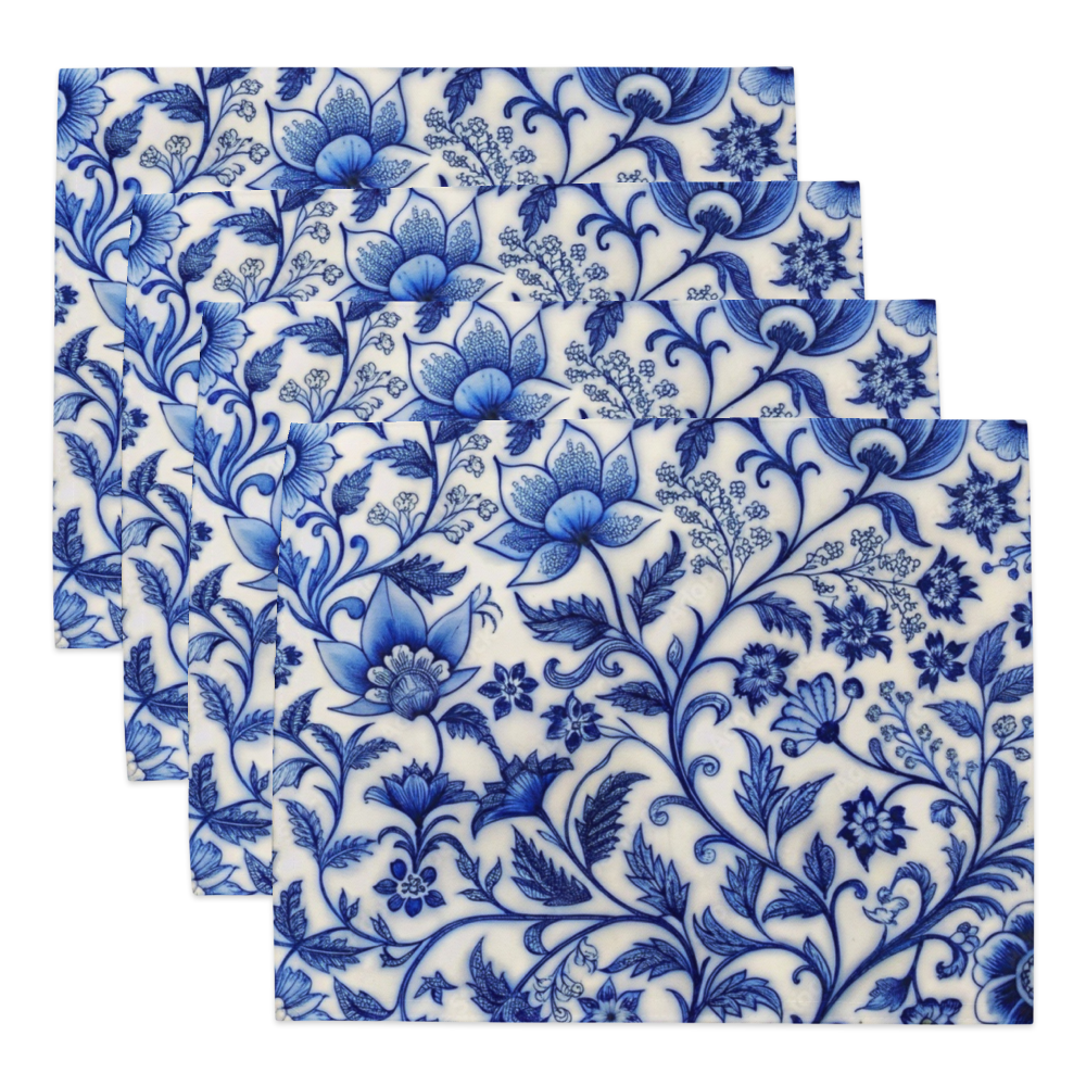 Classic Blue Tile Floral Placemat – Elegant Persian Floral Table Decor