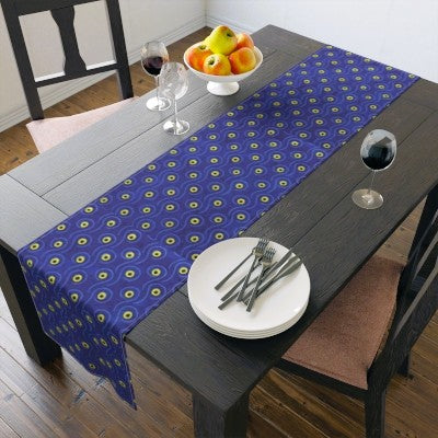 Colorful Patterned Table Runner, Boho Decor, Dining Table Centerpiece, Modern Home Tableware, Blue and Yellow Design