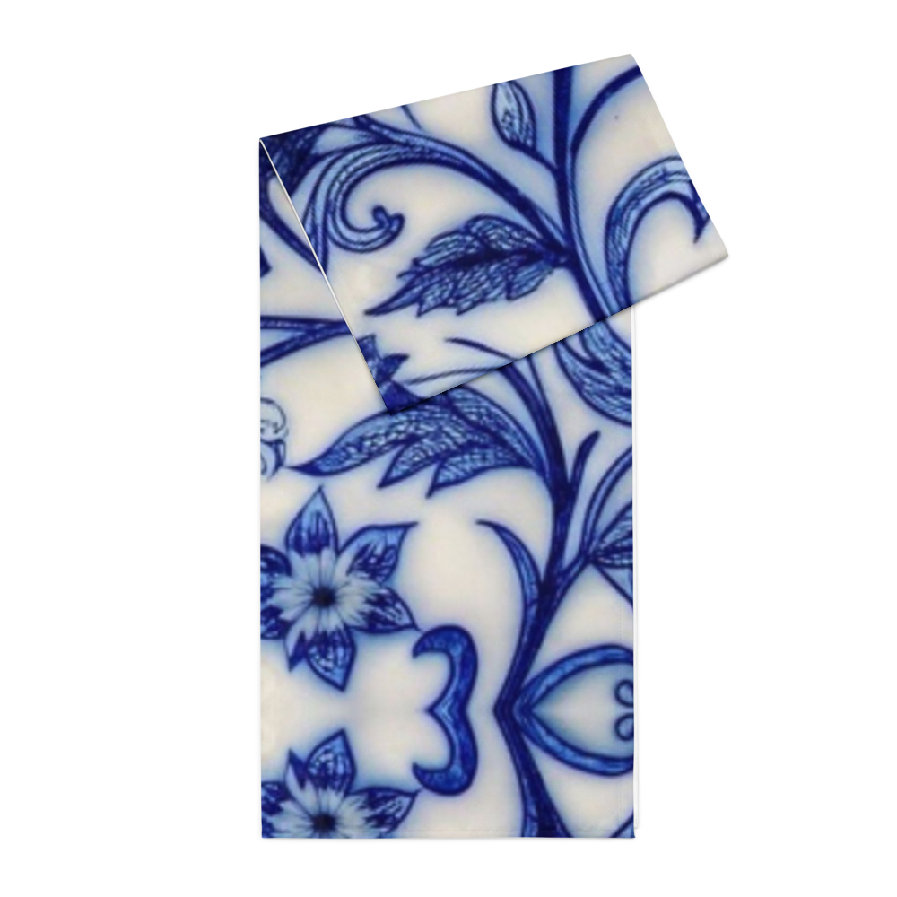 “Persian Blue Floral Table Runner – Elegant Classic Tile Pattern”