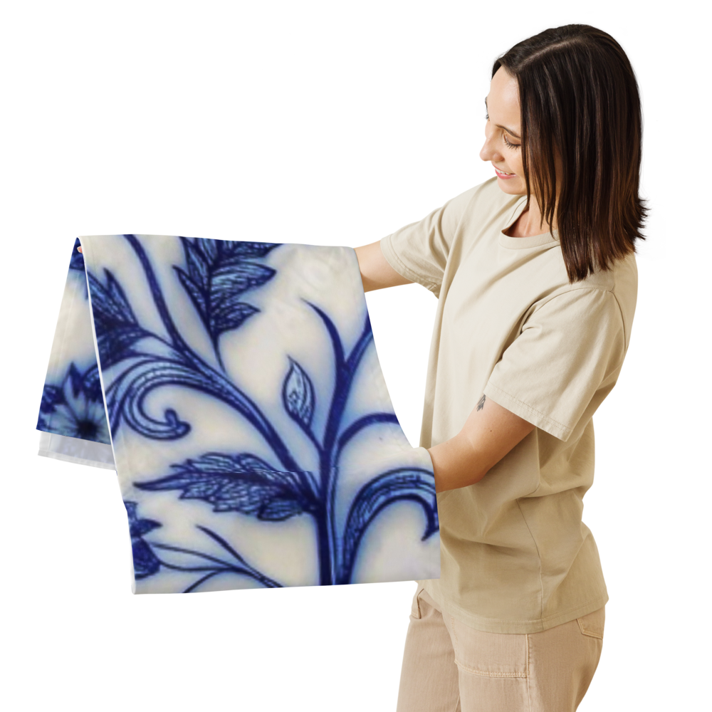 “Persian Blue Floral Table Runner – Elegant Classic Tile Pattern”