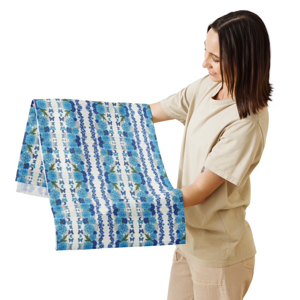 Azure Bloom Table Runner – Mediterranean Elegance